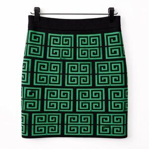 Alice + Olivia Green & Black Greek Key Merino Wool Mini Skirt Size M